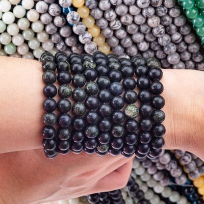 Curbstone Round Bead Natural Crystal Gemstone Loose Bead Strands for DIY Jewelry Making