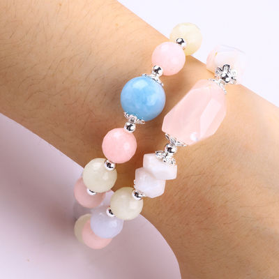 Morganite Handmade DIY Double Layer Natural Crystal Multifacted Round Bead Bracelet For Gift