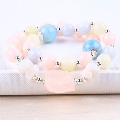 Morganite Handmade DIY Double Layer Natural Crystal Multifacted Round Bead Bracelet For Gift