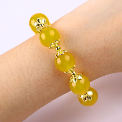 14MM Natural Energy Yellow Chalcedony With Yellow Jade Heart Carving  Lucky Crystal Bead Bracelet