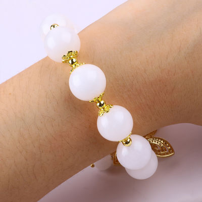 Natural White Agate 14MM  Crystal Single Circle Hand String Butterfly Charm Bracelet For Gift