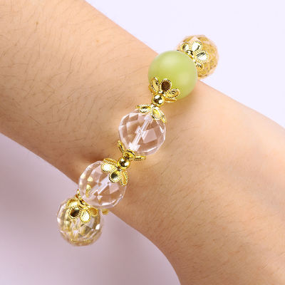 Natural White Crystal Single Circle Elastic 14MM Multifacted Round Bead Bracelet For Meditation