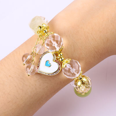 Natural White Crystal Single Circle Elastic 14MM Multifacted Round Bead Bracelet For Meditation