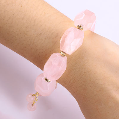 14MM Multi Facted Rose Quartz Stone Crystal Bracelet Heart Carving