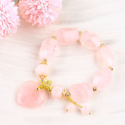 14MM Multi Facted Rose Quartz Stone Crystal Bracelet Heart Carving