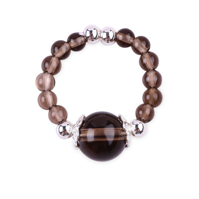 Handmade Gemstone Beaded Ring Adjustable Tea-coloured Citrine Stone Ring For Party Daily Wearing