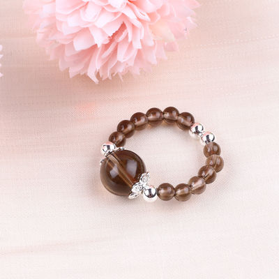 Handmade Gemstone Beaded Ring Adjustable Tea-coloured Citrine Stone Ring For Party Daily Wearing