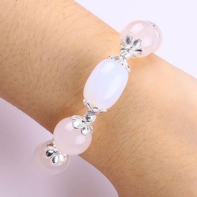 Semi-Precious Gemstone Healing Energy White Agate With Clear Big Heart Bracelet For Daily Wear