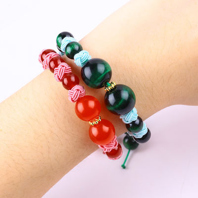 8mm Green Tiger Eye And  Red Chalcedony Adjustable Braided Rope Healing Balance Bead Bracelet