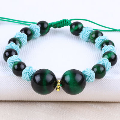 8mm Green Tiger Eye And  Red Chalcedony Adjustable Braided Rope Healing Balance Bead Bracelet