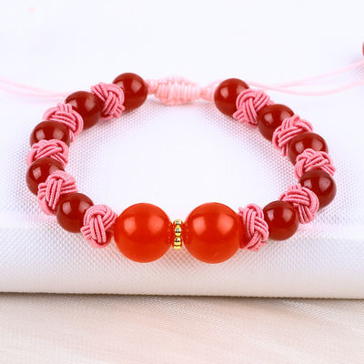 8mm Green Tiger Eye And  Red Chalcedony Adjustable Braided Rope Healing Balance Bead Bracelet