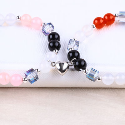 8MM Multi-Color Natural Crystal Friendship Jewelry Distance Bracelet Hearts Magnets Bracelet For Gift