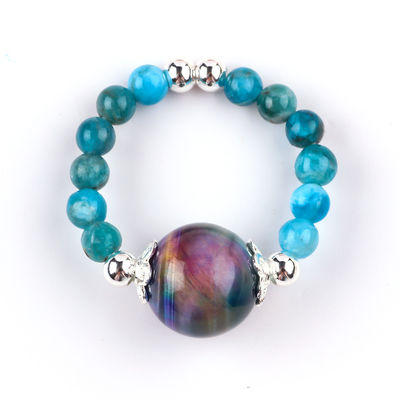 4mm Handmade Gemstone Beaded Ring Adjustable Elastic Blue Apatite Stone Ring Witth Colored Tigere's Eye Bead For Party D