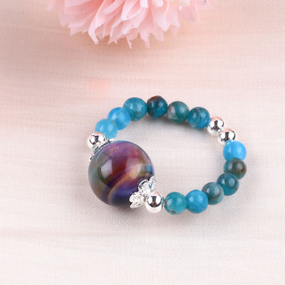 4mm Handmade Gemstone Beaded Ring Adjustable Elastic Blue Apatite Stone Ring Witth Colored Tigere's Eye Bead For Party D