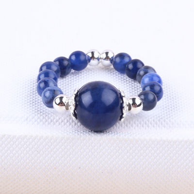 4mm Handmade Gemstone Beaded Ring Adjustable Elastic Sodalite Stone Ring For Party Daily Wearing