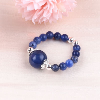 4mm Handmade Gemstone Beaded Ring Adjustable Elastic Sodalite Stone Ring For Party Daily Wearing