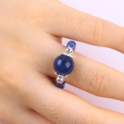 4mm Handmade Gemstone Beaded Ring Adjustable Elastic Sodalite Stone Ring For Party Daily Wearing