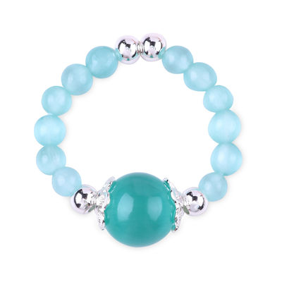 4mm Handmade Gemstone Beaded Ring Adjustable Elastic Green Cat's Eye Stone Ring For Party Daily Wearing