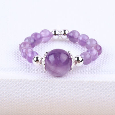 4mm Handmade Gemstone Beaded Ring Adjustable Elastic Amethyst Stone Ring For Party Daily Wearing