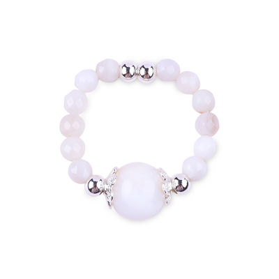 4mm Handmade Gemstone Beaded Ring Adjustable Elastic White Agate Stone Ring For Party Daily Wearing