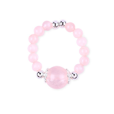 4mm Handmade Gemstone Beaded Ring Adjustable Elastic Rose Quartz Stone Ring For Party Daily Wearing