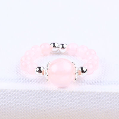 4mm Handmade Gemstone Beaded Ring Adjustable Elastic Rose Quartz Stone Ring For Party Daily Wearing