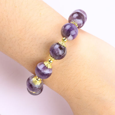 Handmade 12MM Dream Amethyst With Flower Spinner Charm  Blessing Crystal Bead Bracelet