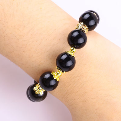 Semi-Precious Stone Golden Obsidian With Silver Obsidian Butterfly Round Shape Bead Bracelet