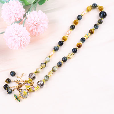 Unique 8MM With Dream Tiger Eye SunFlower Spinner Charm  Blessing Crystal Double Layer Bracelet