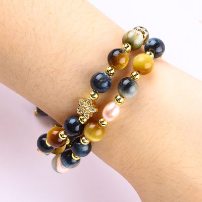 Unique 8MM With Dream Tiger Eye SunFlower Spinner Charm  Blessing Crystal Double Layer Bracelet