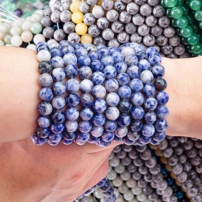 Spiritual Natural Blue Dot Stone 8MM Round Loose Bead For Handmade Jewelry And Keychain
