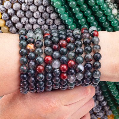 8mm Africian Blood Stone Gemstone Healing Crystal Stone Beads For Jewelry Making
