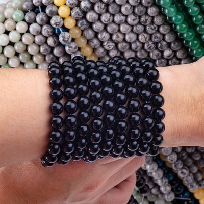 Natural Crystal  Black Obsidian 8MM Round Loose Gemstone Bead For DIY Jewelry Making