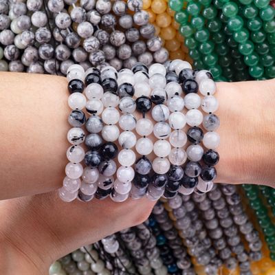 Loose Bead Strands Black Rutilated Quartz Semi Precious Stone Natural Crystal Gemstone for DIY Jewelry Making