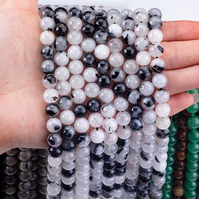 Loose Bead Strands Black Rutilated Quartz Semi Precious Stone Natural Crystal Gemstone for DIY Jewelry Making