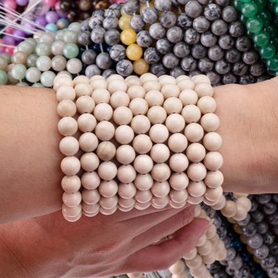 Polished White Fossil River Jasper Round Natural Stone Loose Beads For Jewelry Making