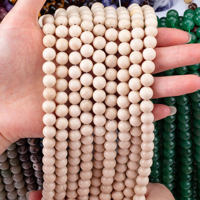 Polished White Fossil River Jasper Round Natural Stone Loose Beads For Jewelry Making
