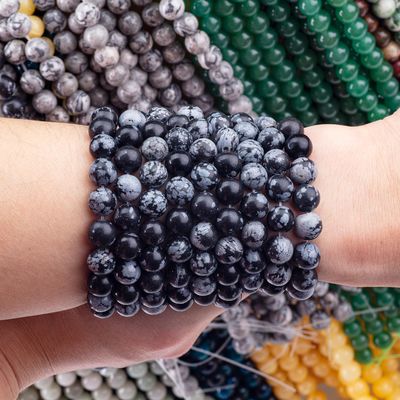 8mm Black Snowflake Obsidian Gemstone Beads Healing Crystal Stone Beads For Jewelry Making