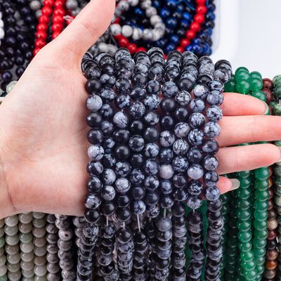 8mm Black Snowflake Obsidian Gemstone Beads Healing Crystal Stone Beads For Jewelry Making
