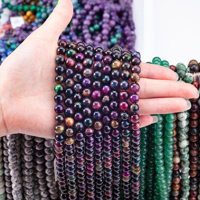 Natural Crystal Gemstone Rainbow Tiger's Eye Loose Bead Strands Semi Precious Stone for DIY Jewelry Making