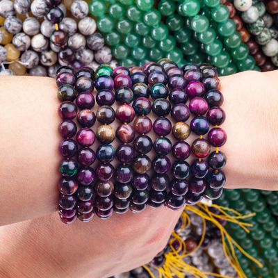 Natural Crystal Gemstone Rainbow Tiger's Eye Loose Bead Strands Semi Precious Stone for DIY Jewelry Making