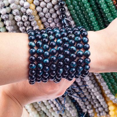 Natural Crystal Gemstone Ink Blue Tiger's Eye Loose Bead Strands Semi Precious Stone for DIY Jewelry Making