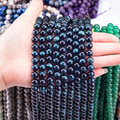 Natural Crystal Gemstone Ink Blue Tiger's Eye Loose Bead Strands Semi Precious Stone for DIY Jewelry Making