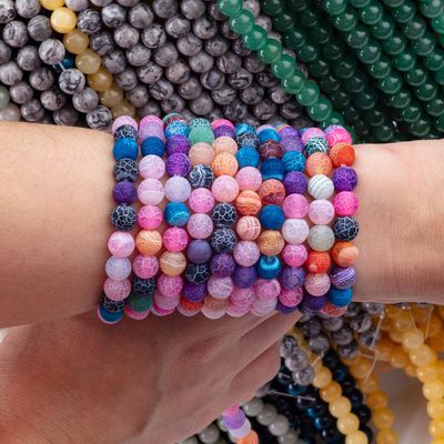 Rainbow Weathered Agate Loose Bead Strands Semi Precious Stone Matt Frosted Cracked Agate for DIY Jewelry Making