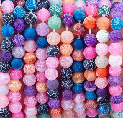 Rainbow Weathered Agate Loose Bead Strands Semi Precious Stone Matt Frosted Cracked Agate for DIY Jewelry Making