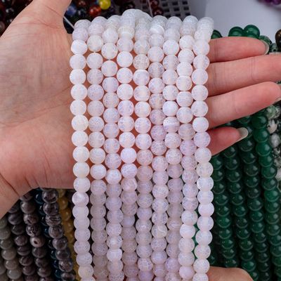 White Weathered Agate Loose Bead Strands Semi Precious Stone Matt Frosted Cracked Agate for DIY Jewelry Making