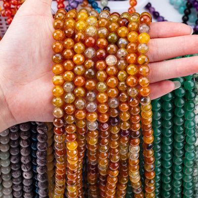 Spiritual Natural Darker Yellow Dragon Agate 8MM Round Loose Bead For Handmade Jewelry And Keychain