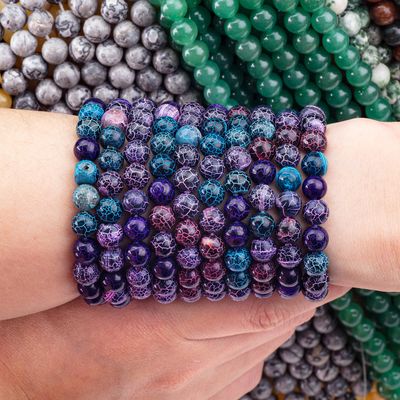 Shinny Weathered Agate Loose Bead Strands Semi Precious Stone Cracked Agate for DIY Jewelry Making