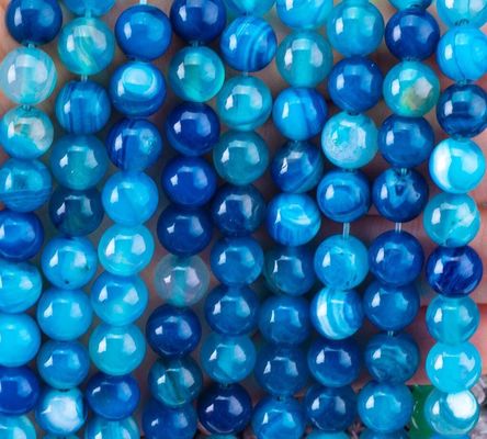 Blue Stripped Agate Loose Bead Strands Semi Precious Stone for DIY Jewelry Making