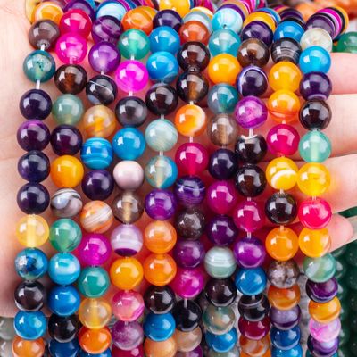 Rainbow Stripped Agate Loose Bead Strands Semi Precious Stone for DIY Jewelry Making